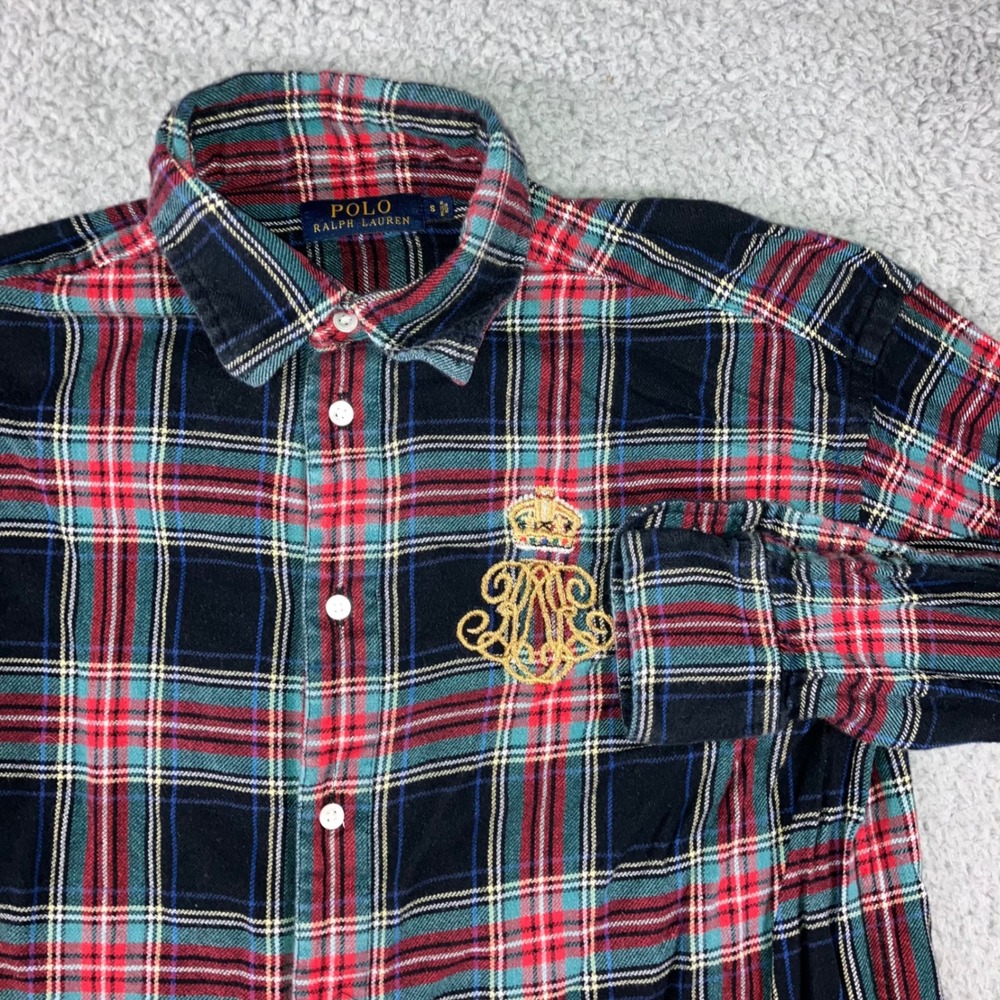 Polo Ralph Lauren Brushed Twill Ballet Sleep Shirt Women Small Plaid Crest‎ Logo